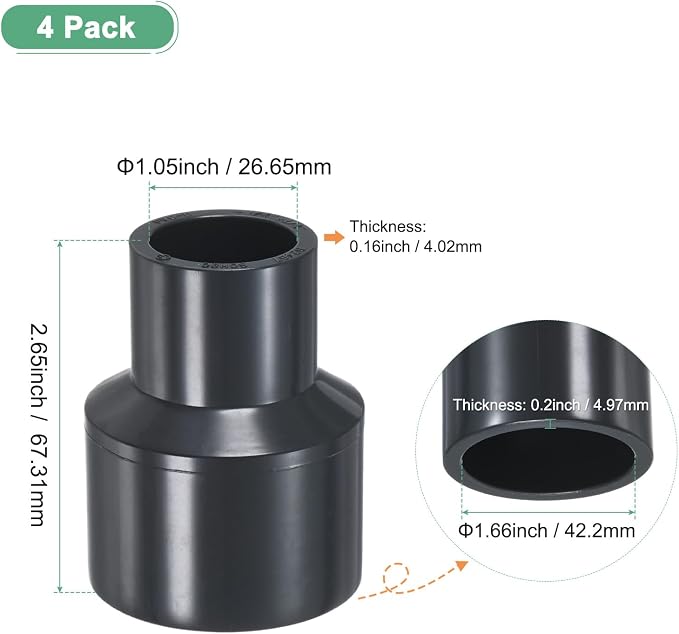 M METERXITY 4-Pack UPVC Reducer Pipe Fitting 1-1/4"x3/4" Reducing Grey | - Image 3