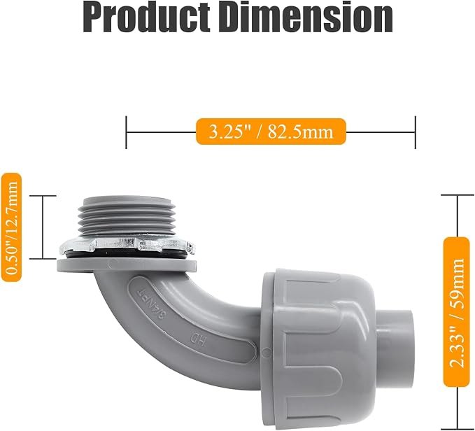2Pcs 3/4" NPT Liquid-Tight Connector, 90-Degree | Electrical Conduit Connector - Image 2