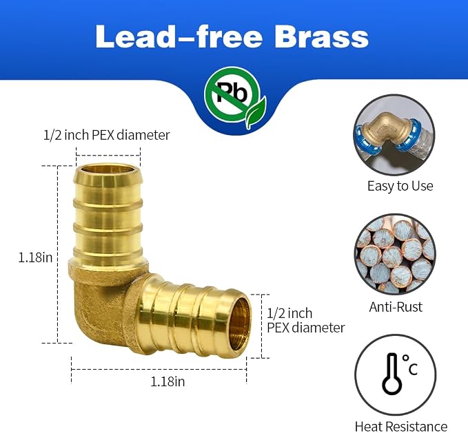 15pcs 1/2" PEX Fittings, Elbow TEE Straight Couplings Set, PEX Brass Crimp - Image 2
