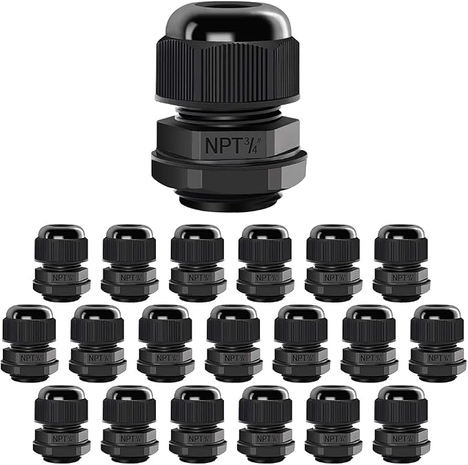 20 Pack NPT 3/4" Cable Glands Waterproof Adjustable 12.5-18mm Cable Connectors by LeMotech