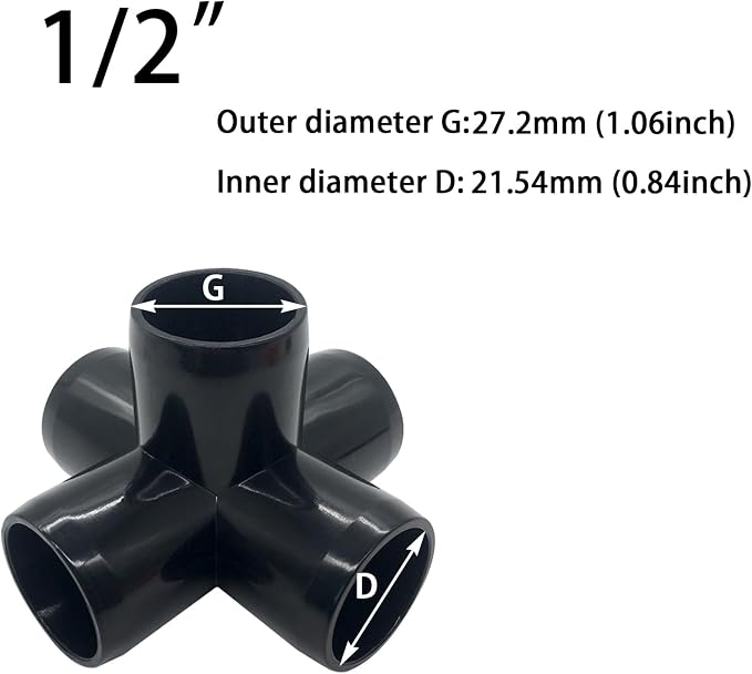 1/2“ Tee PVC Fitting 5 Way Elbow Connector, Furniture Grade 90 Degree Elbow - Image 2