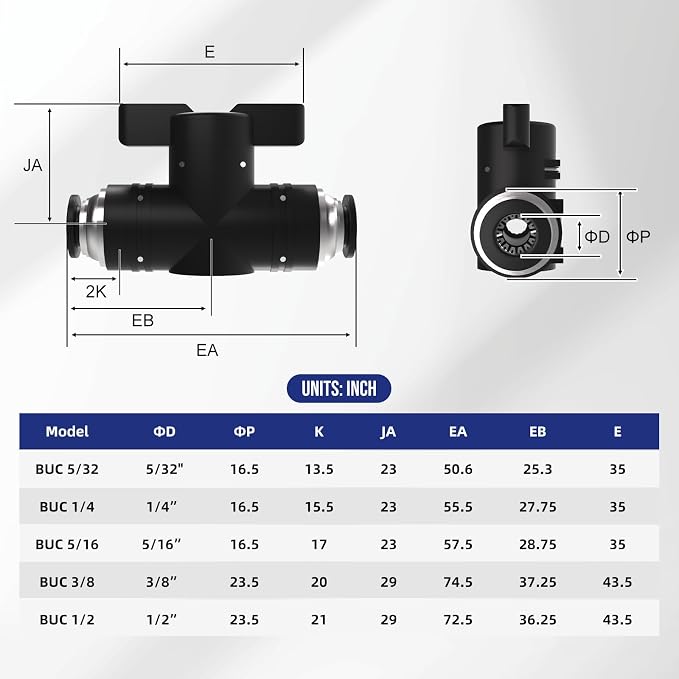 1/4 Push To Connect Valve, Shut Off Air Flow Control Fittings | Pneumatic - Image 2