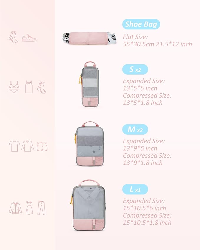 BAGSMART 6 Set /4 Set/2 Set Compression Packing Cubes - Image 2