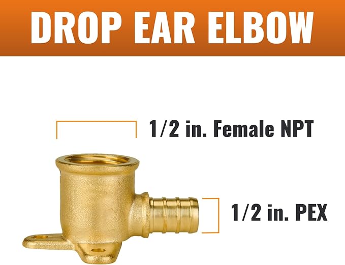 25-Pack 1/2 Inch PEX Drop Ear Elbow | Brass - Image 2