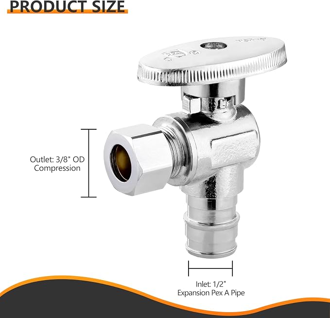 5PC HeSun 1/2" PEX-A Expansion x 3/8" OD Compression Angle Stop Valve | PEX-A - Image 2