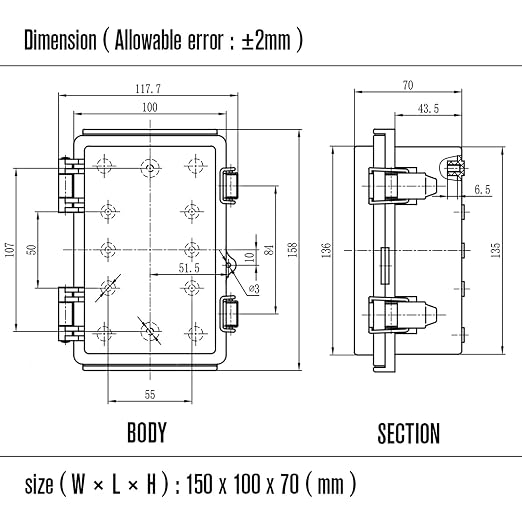 Electrical Box, IP67 Waterproof Hinged Cover Stainless Steel Latch Junction Box - Image 8