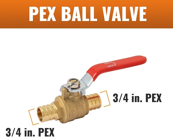6-Pack PEX Ball Valve 3/4 Inch, Shut Off Valve, Full Port 1/4 Turn | Brass - Image 2
