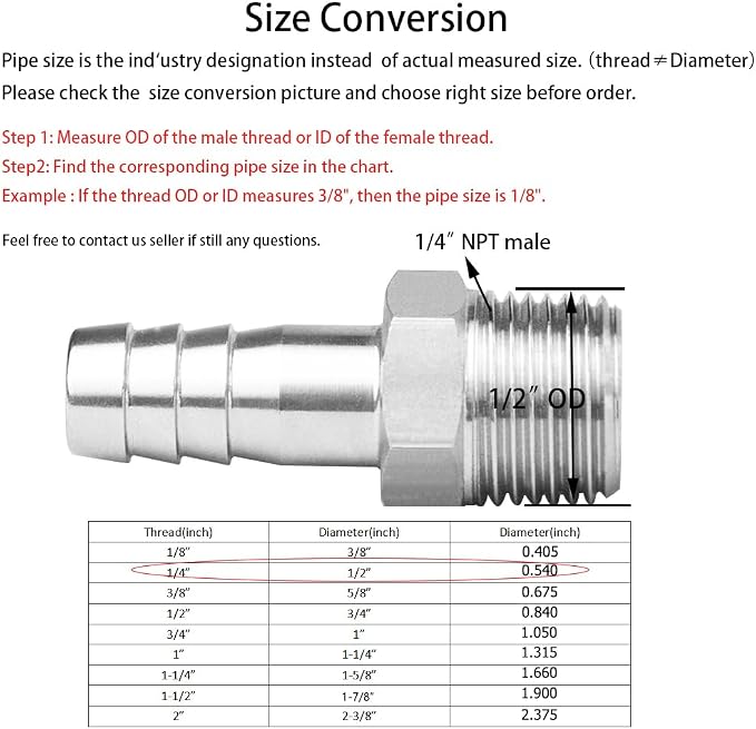 Stainless Steel Hose Barb Fitting 1/2" Hose Barb to 1/4" NPT Male Thread - Image 2