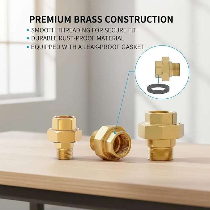 1PCS Brass Union，1/2" NPT Male x 1/2" NPT Female Brass Pipe Fitting - Image 6