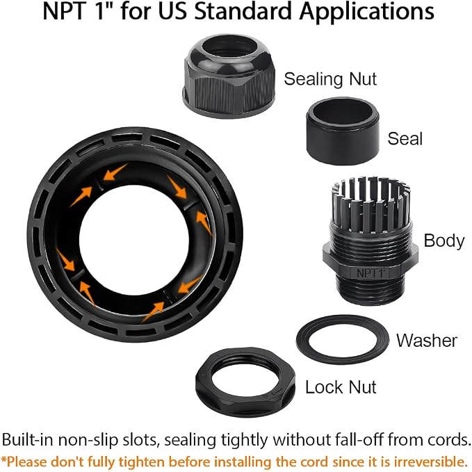 20 Pack NPT 1" Cable Glands Waterproof Adjustable 18-25mm Cable Connectors - Image 4