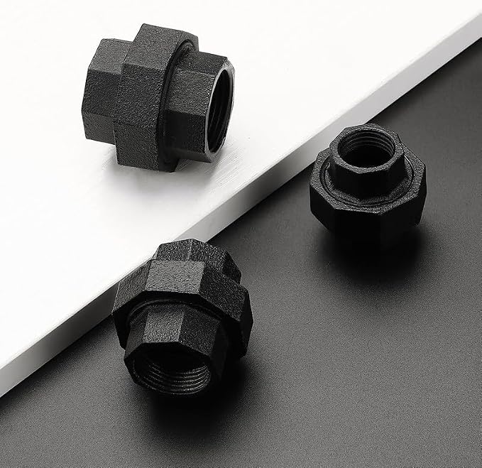 1" Black Pipe Fittings Union Home Expert 4 Pack | Malleable Cast Iron Pipe - Image 2