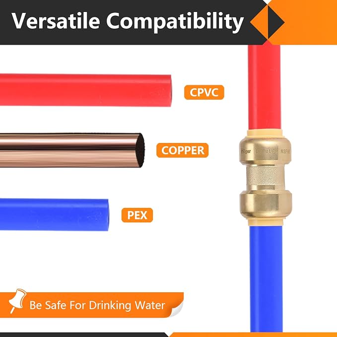 6PC HeSun 3/4" Pushfit Tee, Push to Connect Plumbing Fittings | Brass Push-fit - Image 6