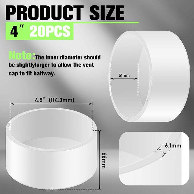 20 Packs 4 Inch PVC Pipe End Cap, Fits 4.5" OD Schedule 40 Furniture Grade - Image 2