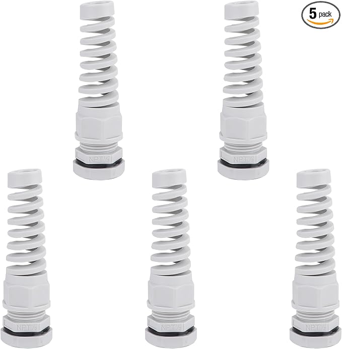 5Pcs NPT 1/2" Flex Spiral Strain Relief Cord IP68 Waterprood Cable Gland Nylon by Unknown