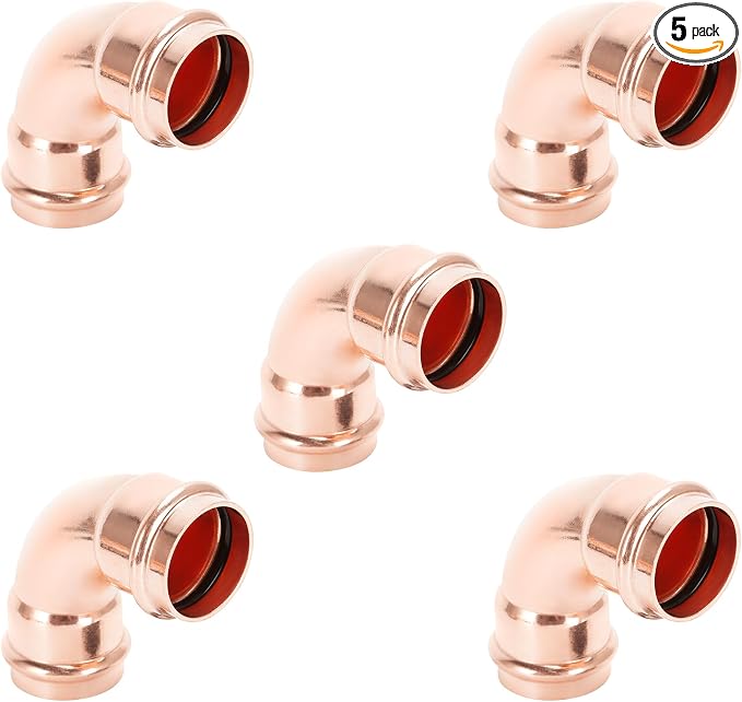 Copper Press Fittings 90 degree Elbow 1 inch 5 Pack Zero Lead | Press x Press by CherboHome