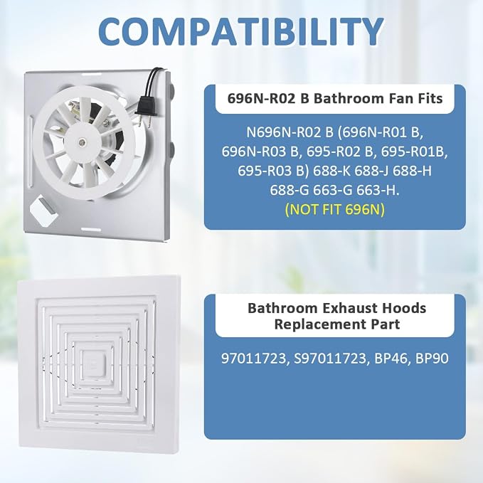 WKZO Bathroom Fan Motor & Grille Kit, Fits Br-oan NuT-one 688-689 BP46 - Image 6