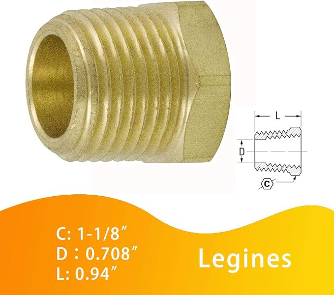 Brass Pipe Fitting Hex Bushing 3/4" NPT Male x 3/8" NPT Female Adapter 1200psi - Image 4