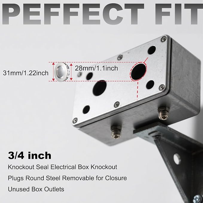12 Pack 3/4" Knockout Seals, Galvanized Steel Electrical Box Plugs, Zinc-Plated - Image 2
