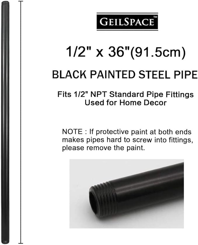 6 Pack 1/2" × 36" Pre-Cut Black Metal Pipe, Industrial Steel Fits Standard Half - Image 2