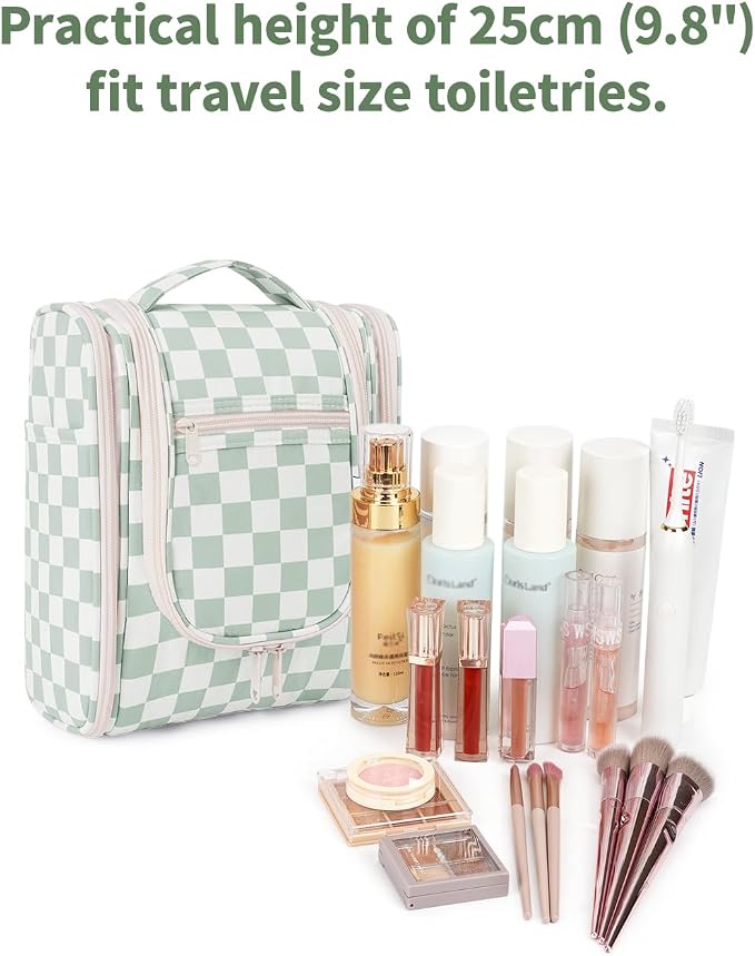 Narwey Small Checkered Hanging Travel Toiletry Bag - Image 4