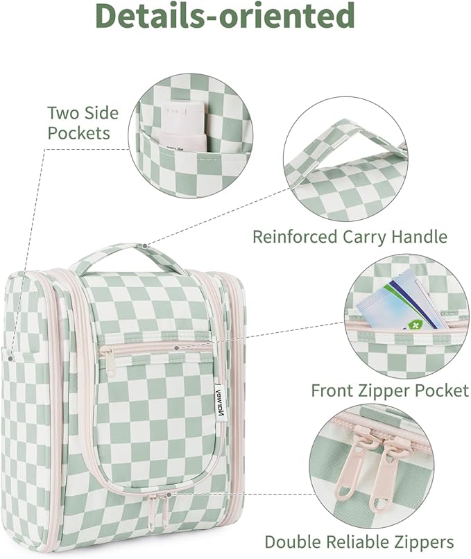 Narwey Small Checkered Hanging Travel Toiletry Bag - Image 6