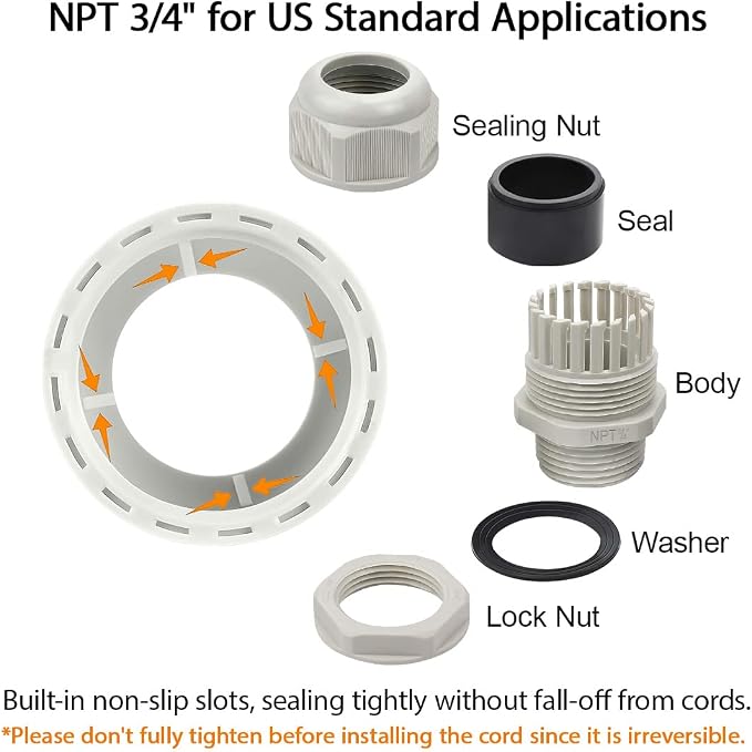 5 Pack NPT 3/4" Cable Glands Waterproof Adjustable 12.5-18mm Cable Connectors - Image 4