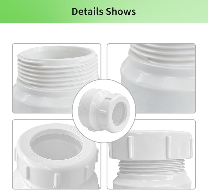 LESSO 2pack 1-1/2" Hub x 1-1/4" Slip PVC P-Trap Adapter fot kitchen sink drain - Image 5