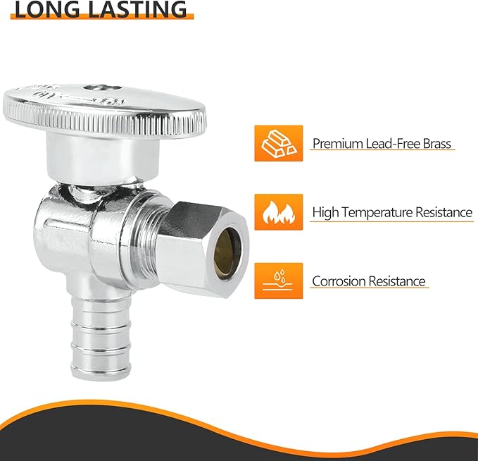 2PC HeSun 1/2" PEX-B Crimp x 3/8" OD Compression Angle Stop Valve | 1/4 Turn - Image 4