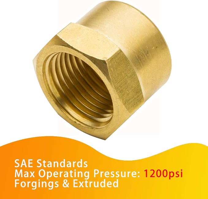 Brass Pipe Fitting Cap 3/8" NPT Female Hex Head 1200psi High Pressure - Image 2