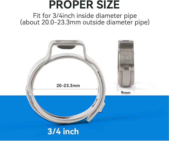 3/4 Inch PEX Cinch Clamp Rings, 100 Pack Stainless Steel Crimp Ring | - Image 2
