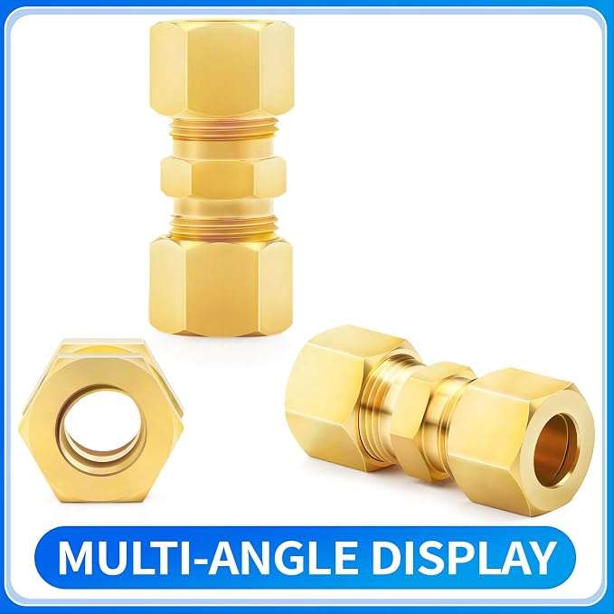 ChillWaves Brass Compression Tube Fitting, 1/8" OD x 1/8" OD Compression Union - Image 3