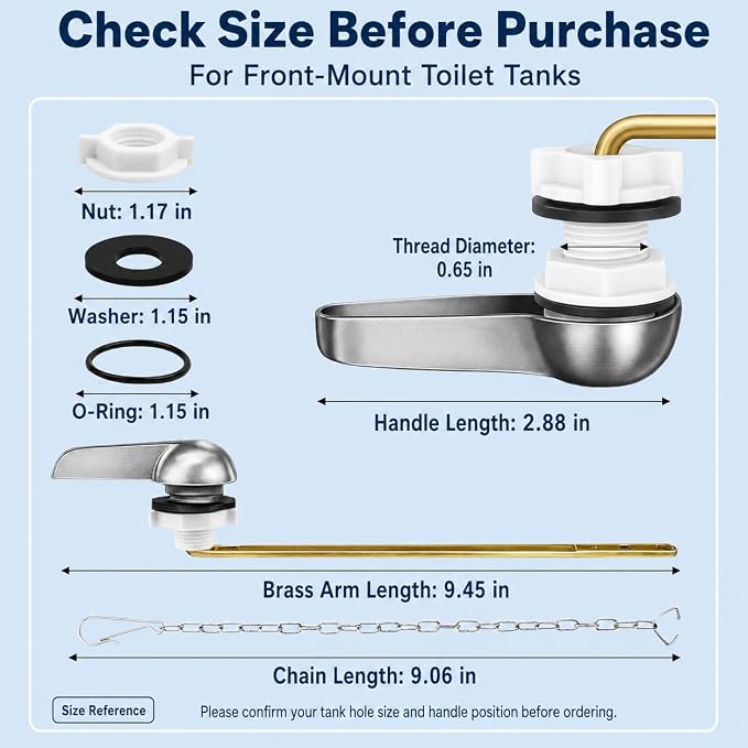 2 Pack Toilet Handle Replacement Kit, Front Mount Toilet Flush Handle - Image 3