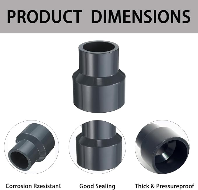 1-1/2 x 3/4 Inch SCH80 PVC Reducing Coupling, Increaser/Reducer Connector Pipe - Image 8