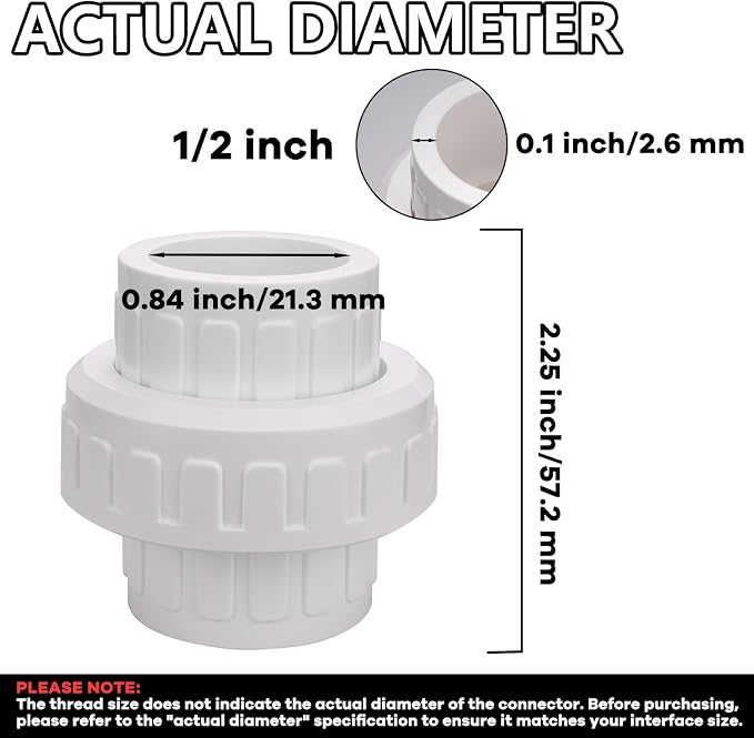 1/2" PVC Union Coupling Pipe Fitting PVC Adapter Schedule 40, EPDM O-Ring - Image 3