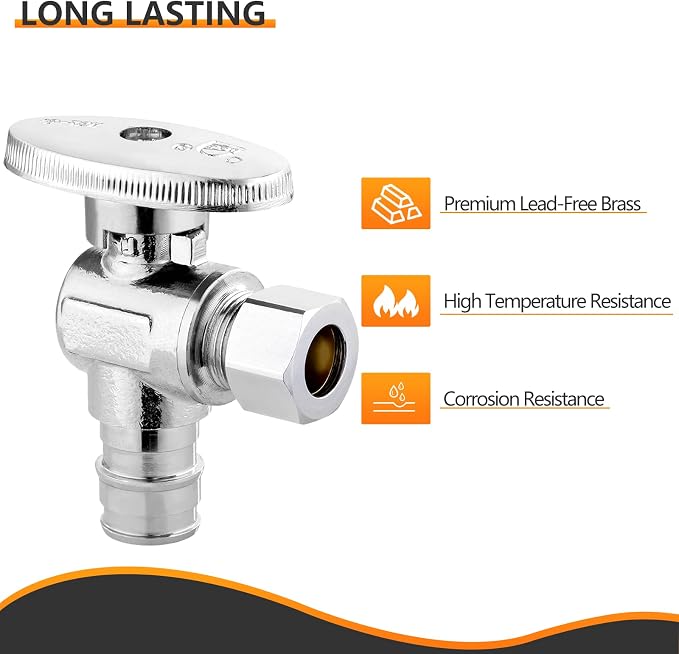 100PC HeSun 1/2" PEX-A Expansion x 3/8" OD Compression Angle Stop Valve | PEX-A - Image 4