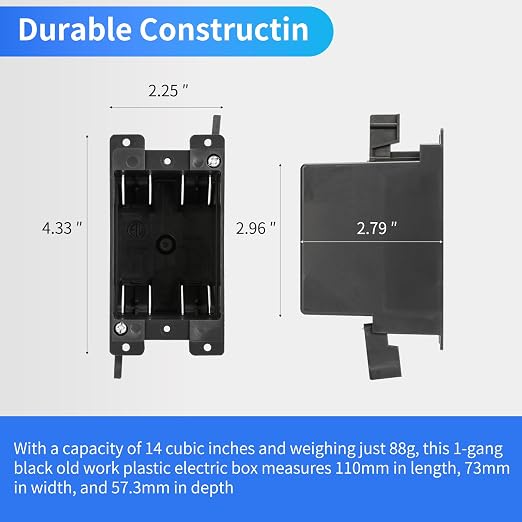 Black Switch Outlet Box 1-Gang Extra Deep, 14 Cu In High-Grade Fire Rated - Image 4