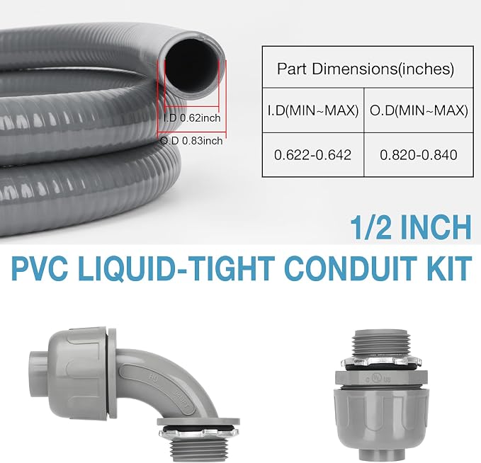 1/2 Inch 6 ft Liquid Tight Conduit Kit, Flexible Electrical Conduit Kit | - Image 2
