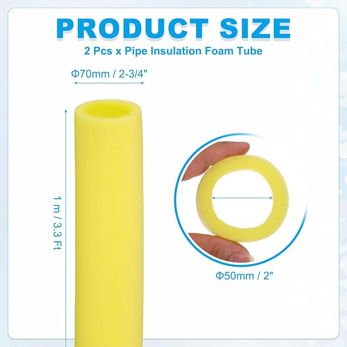 PATIKIL Pipe Insulation Foam Tube Foam Pipe Tubing Covers Yellow 2Pcs | 2" ID x - Image 2