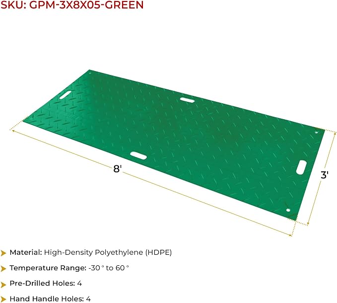 12 Pk 3' x 8' - 1/2" Thick Heavy Duty Green Ground Protection Mats - Easily - Image 8