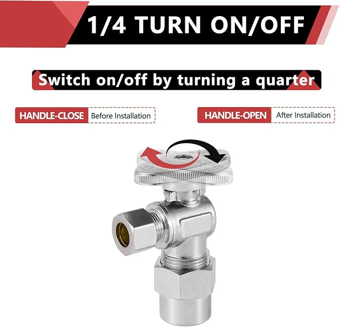 2PCS EFIELD Angle Stop Valve 1/2" Nominal Compression x 3/8" OD | 1/4 Turn - Image 3