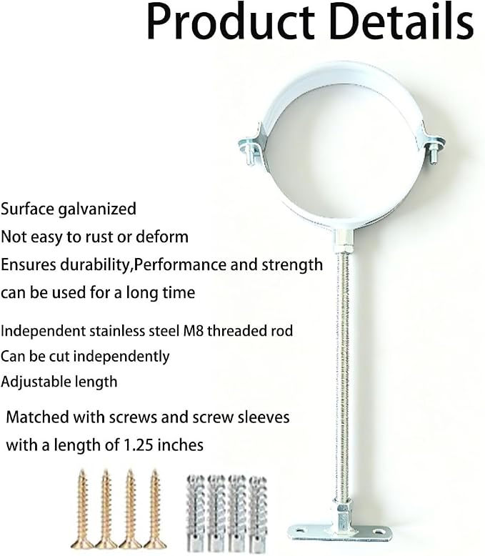 White 2 Sets 3-Inch Adjustable Pipe Hanger Strap, Heavy Duty Galvanized Iron - Image 3