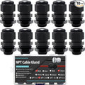 10-Pack 3/8" NPT Cable Glands, IP68 Waterproof Nylon PA66 Strain Relief Cord by AIRTAK