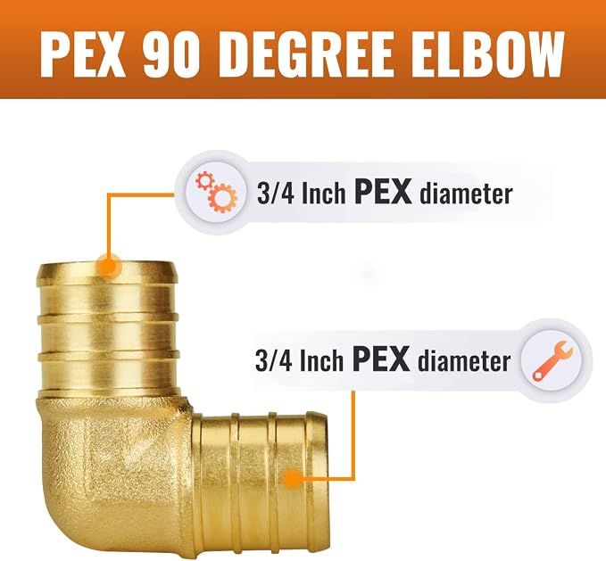 50-Pack 3/4" PEX 90 Degree Elbow, Brass | PEX Fittings 3/4 Inch Elbow - Image 2