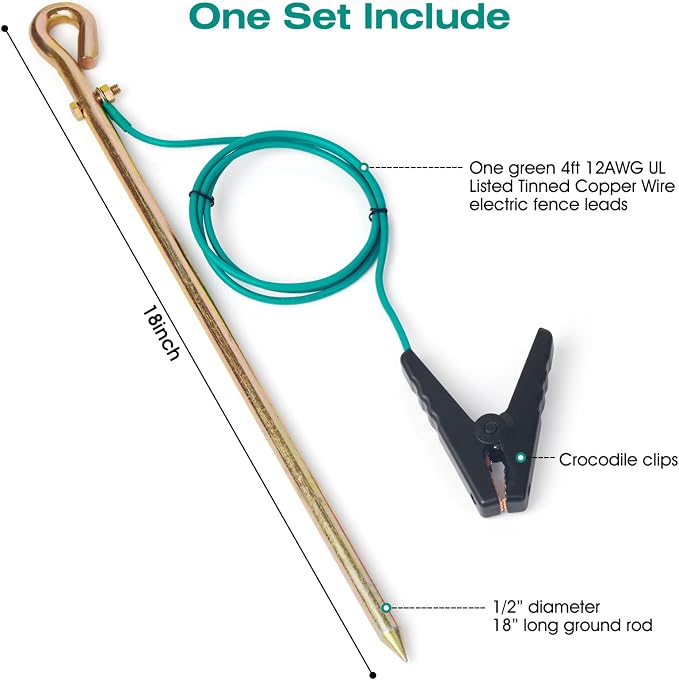 Portable Ground Rod with 4ft 12AWG UL Listed Grounding Wire with Crocodile Clip - Image 2