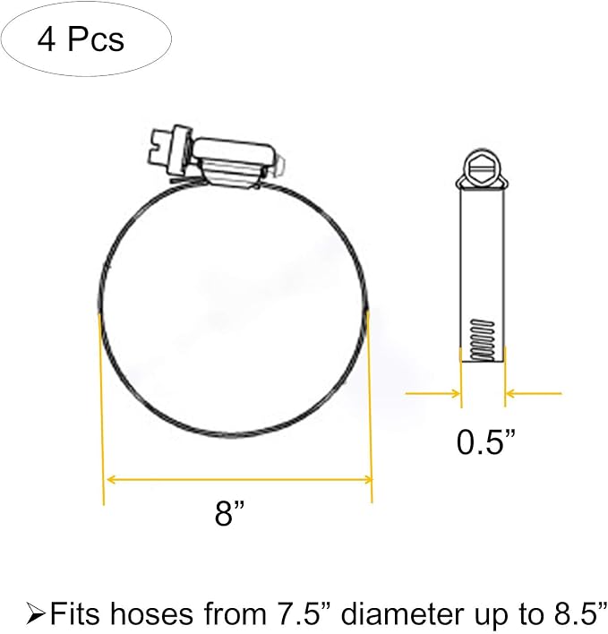 8 Inch Adjustable 304 Stainless Steel Duct Clamps Hose Clamp | Rust Resistant - Image 4