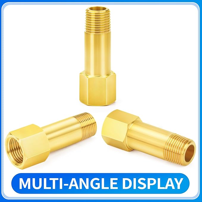 ChillWaves Brass Pipe Fitting, Long Nipple Pipe 3/8" NPT Male x 3/8" NPT Female - Image 3