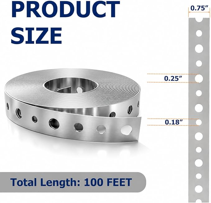 Galvanized Hanger Strap, 3/4 in x 100ft Galvanized Metal Pipe Strap, 1 Pack | - Image 2