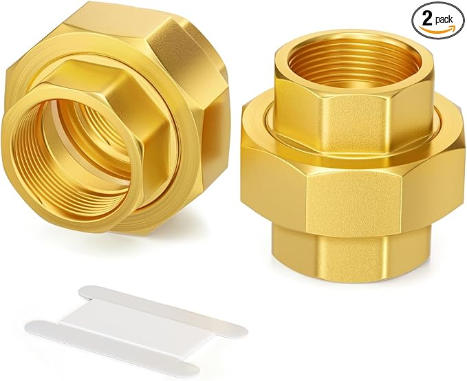 GASHER 2PCS 1/2" FNPT Brass Union Pipe Fitting | 1/2 Inch Female x 1/2 Inch by GASHER