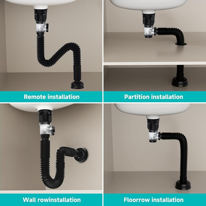 Flexible Sink Drain Pipe Kits, Adjustable Bathroom Sink P Trap - Image 6