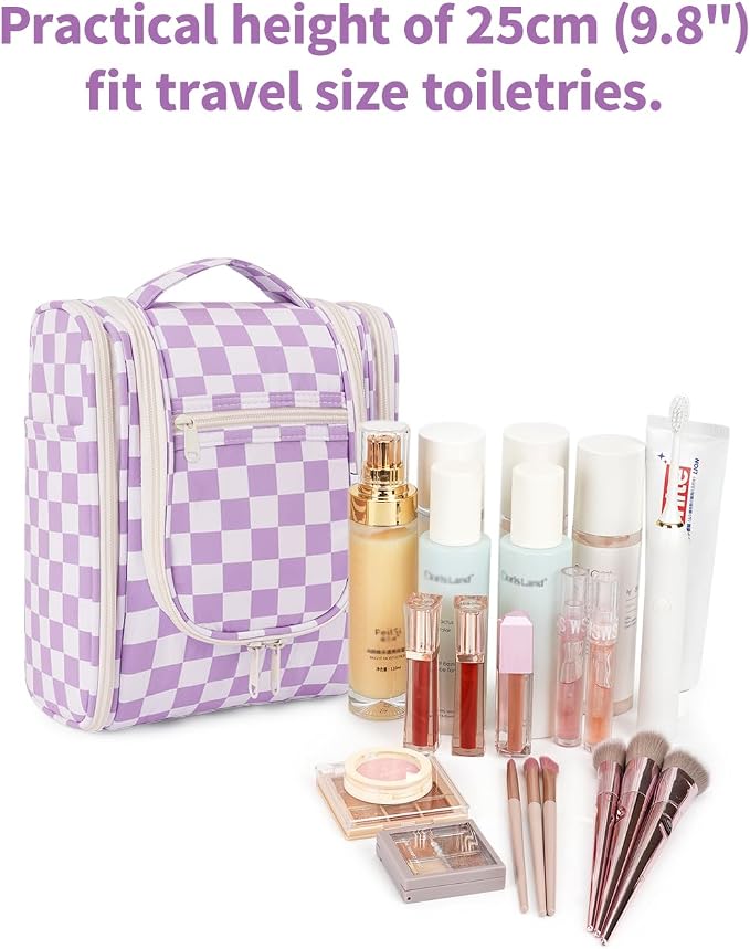 Narwey Small Checkered Hanging Travel Toiletry Bag - Image 4